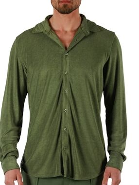 BAIN DE MER MILITARY GREEN TERRY TOWELING Men's Button-Down 3XL LS Shirt